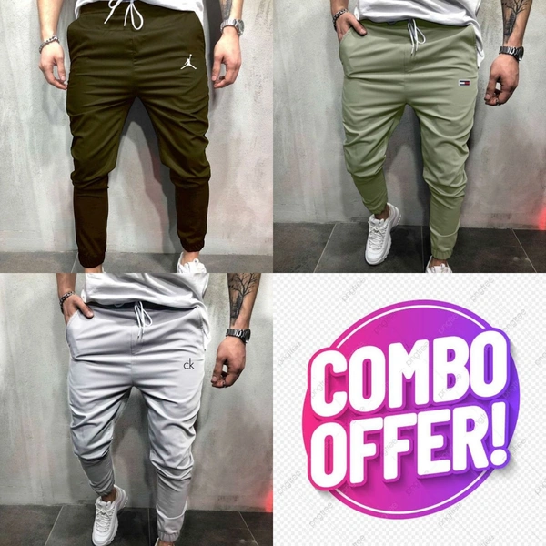 Name : Combo of 3 piece - Ck, JORDAN, TOMMY JOGGERS SIZE :  M-30, M-28/30, L-32, XL-34, XXL-36*COMBO OF 3PC**BRAND CK , JORDAN , TOMMY **SIZES 30 32 34 36*↔️ WITH FRONT ZIP FLAP↔️ STRECHABLE LYCRA↔️ WITH GRIP↔️ WITH ONE SIDE ZIPBEST QUALITYfree shipFABRIC : LYCRASIZE : M-30, M-28/30, L-32, XL-34, XXL-36