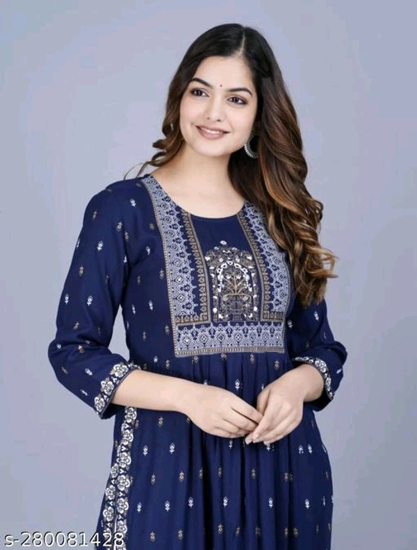 Women's KurtiName: Naira Women's KurtiFabric: RayonSleeve Length: Three-Quarter SleevesPattern: PrintedCombo of: SingleSizes:S, M, L, XL, XXL, XXXLCountry of Origin: India