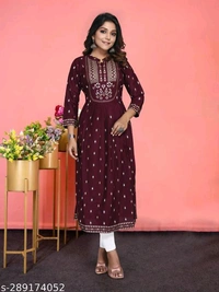 Rayon Kurti With Nayra Cut KurtiName: Rayon Kurti With Nayra Cut KurtiFabric: RayonSleeve Length: Three-Quarter SleevesPattern: PrintedCombo of: SingleSizes:S (Bust Size: 36 in) M (Bust Size: 38 in) L (Bust Size: 40 in) XL (Bust Size: 42 in) XXL (Bust Size: 44 in) Name : Rayon Kurti With Nayra Cut KurtiFabric : RayonPattern : PrintedNet Quantity (N) : 1Sizes : S, M, L, XL, XXLIndia