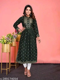 Rayon Kurti With Nayra Cut KurtiName: Rayon Kurti With Nayra Cut KurtiFabric: RayonSleeve Length: Three-Quarter SleevesPattern: PrintedCombo of: SingleSizes:S (Bust Size: 36 in) M (Bust Size: 38 in) L (Bust Size: 40 in) XL (Bust Size: 42 in) XXL (Bust Size: 44 in) Name : Rayon Kurti With Nayra Cut KurtiFabric : RayonPattern : PrintedNet Quantity (N) : 1Sizes : S, M, L, XL, XXLIndia