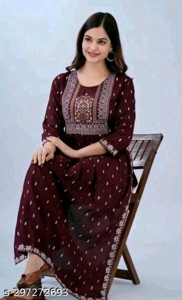  Maroon kurtiFabric: RayonSleeve Length: Three-Quarter SleevesPattern: PrintedCombo of: SingleSizes:M, L, XL, XXL, XXXLCountry of Origin: India