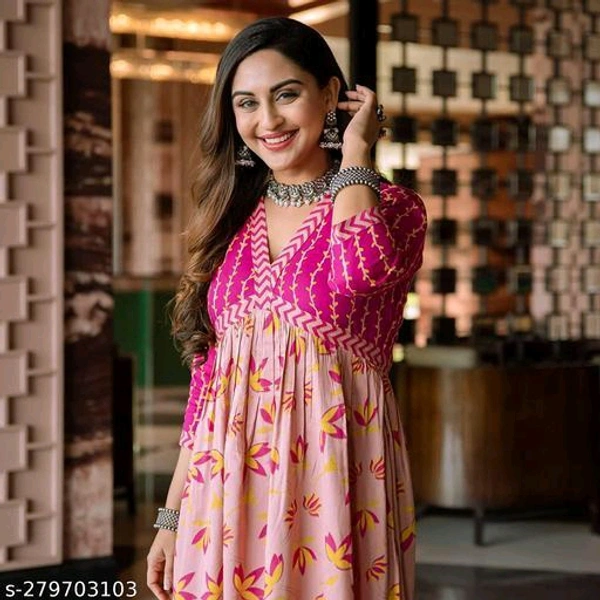  New Stylish Beautiful Printed Anarkali Kurti for Women's Ethnic Wear Party Wear Gown Name: Trendy New Stylish Beautiful Printed Anarkali Kurti for Women's Ethnic Wear Party Wear Gown Fabric: RayonSleeve Length: Three-Quarter SleevesPattern: PrintedCombo of: SingleSizes:XXS, XS, S (Bust Size: 36 in, Size Length: 45 in) M (Bust Size: 38 in, Size Length: 45 in) L (Bust Size: 40 i