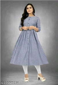 Cotton double lining Anarkali Cut Kurti, Formal Wear Kurti Office wear Cotton KurtiName: Cotton double lining Anarkali Cut Kurti, Formal Wear Kurti Office wear Cotton KurtiFabric: CottonSleeve Length: Three-Quarter SleevesPattern: StripedCombo of: SingleSizes:M (Bust Size: 38 in, Size Length: 44 in) L (Bust Size: 40 in, Size Length: 44 in) XL (Bust Size: 42 in, Size Length: 44 in) 