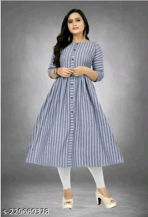 Cotton double lining Anarkali Cut Kurti, Formal Wear Kurti Office wear Cotton KurtiName: Cotton double lining Anarkali Cut Kurti, Formal Wear Kurti Office wear Cotton KurtiFabric: CottonSleeve Length: Three-Quarter SleevesPattern: StripedCombo of: SingleSizes:M (Bust Size: 38 in, Size Length: 44 in) L (Bust Size: 40 in, Size Length: 44 in) XL (Bust Size: 42 in, Size Length: 44 in) 