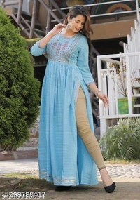 Trendy Anarkali KurtiFabric: RayonSleeve Length: Three-Quarter SleevesPattern: PrintedCombo of: SingleSizes:S (Bust Size: 36 in) M (Bust Size: 38 in) L (Bust Size: 40 in) XL (Bust Size: 42 in) XXL (Bust Size: 44 in) Trending Kurtis for Partywear Kurtis, Nyra Cut Kurti Alia Cut Kurti, Embroidered Kurti, Printed Kurtis under 400Country of Origin: India