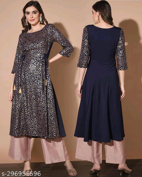 Trendy Blue, Foil Print Crepe KurtiName: The Fab factory, Blue, Foil Print Crepe KurtiFabric: CrepeSleeve Length: Three-Quarter SleevesPattern: PrintedCombo of: SingleSizes:S, M, L, XL, XXLCountry of Origin: India
