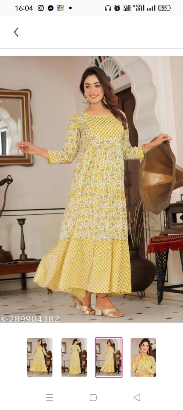  PRINTED EMROIDERY GOWN FOR WOMAN FASHION Name: RAYON WOMAN PRINTED EMROIDERY GOWN FOR WOMAN FASHION Fabric: RayonSleeve Length: Three-Quarter SleevesPattern: PrintedCombo of: SingleSizes:M (Bust Size: 38 in, Size Length: 52 in) L (Bust Size: 40 in, Size Length: 52 in) XL (Bust Size: 42 in, Size Length: 52 in) XXL (Bust Size: 44 in, Size Length: 52 in) Country of Origin: I