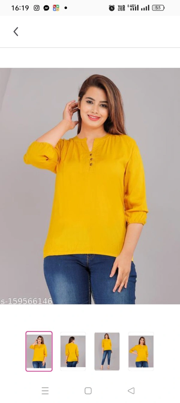 Beautiful Woman Solid Rayon Short Kurtis Name: Beautiful Woman Solid Rayon Short Kurtis Fabric: RayonSleeve Length: Three-Quarter SleevesPattern: SolidCombo of: SingleSizes:S (Bust Size: 36 in, Size Length: 32 in) M (Bust Size: 38 in, Size Length: 32 in) L (Bust Size: 40 in, Size Length: 32 in) XL (Bust Size: 42 in, Size Length: 32 in) XXL (Bust Size: 44 in, Size Length: 32 in) Top