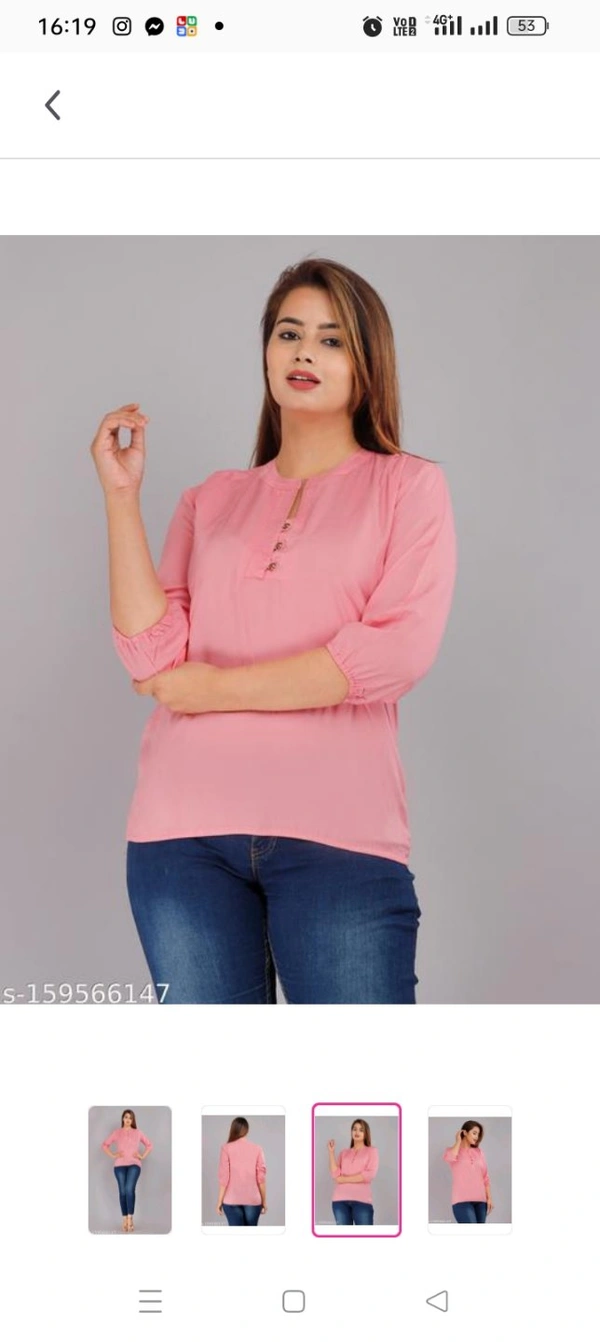 Beautiful Woman Solid Rayon Short Kurtis Name: Beautiful Woman Solid Rayon Short Kurtis Fabric: RayonSleeve Length: Three-Quarter SleevesPattern: SolidCombo of: SingleSizes:S (Bust Size: 36 in, Size Length: 32 in) M (Bust Size: 38 in, Size Length: 32 in) L (Bust Size: 40 in, Size Length: 32 in) XL (Bust Size: 42 in, Size Length: 32 in) XXL (Bust Size: 44 in, Size Length: 32 in) Top