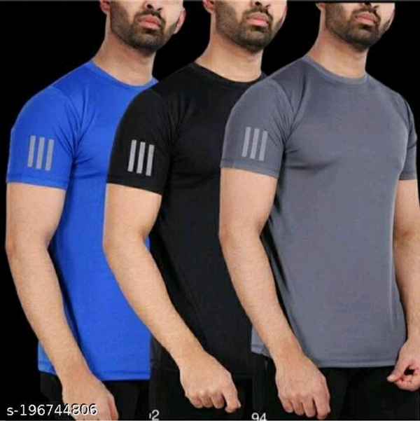 Hhigh Demand Trendy Modern Men Active Tshirts*Fabric: Super NetPattern: SolidSleeve Length: Short SleevesNet Quantity (N): 3Sizes: S (Chest Size: 36 in, Length Size: 26 in) M (Chest Size: 38 in, Length Size: 27 in) L (Chest Size: 40 in, Length Size: 28 in) XL (Chest Size: 42 in, Length Size: 29 in) Dispatch: 1 Day*Proof of Safe De
