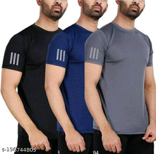 Hhigh Demand Trendy Modern Men Active Tshirts*Fabric: Super NetPattern: SolidSleeve Length: Short SleevesNet Quantity (N): 3Sizes: S (Chest Size: 36 in, Length Size: 26 in) M (Chest Size: 38 in, Length Size: 27 in) L (Chest Size: 40 in, Length Size: 28 in) XL (Chest Size: 42 in, Length Size: 29 in) Dispatch: 1 Day*Proof of Safe De