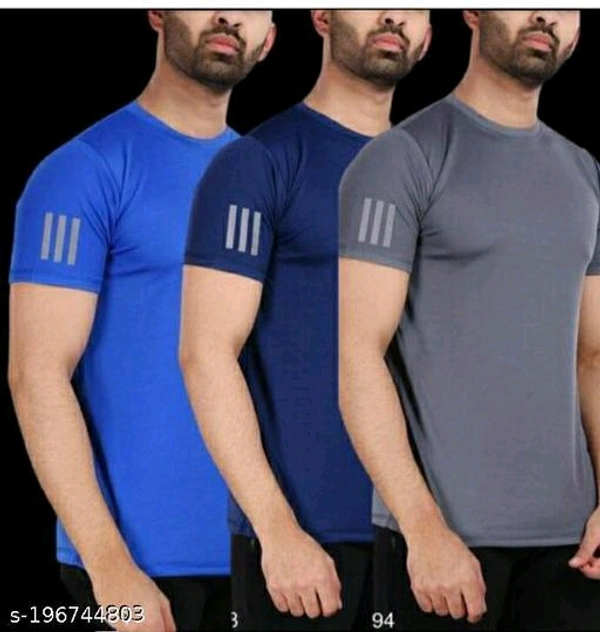 Hhigh Demand Trendy Modern Men Active Tshirts*Fabric: Super NetPattern: SolidSleeve Length: Short SleevesNet Quantity (N): 3Sizes: S (Chest Size: 36 in, Length Size: 26 in) M (Chest Size: 38 in, Length Size: 27 in) L (Chest Size: 40 in, Length Size: 28 in) XL (Chest Size: 42 in, Length Size: 29 in) Dispatch: 1 Day*Proof of Safe De