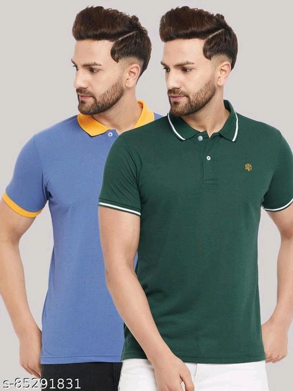 The Million Club Men's Pack of 2 Blue Half Sleeves Solid Polo NeckT-shirtName: The Million Club Men's Pack of 2 Blue Half Sleeves Solid Polo NeckT-shirtFabric: Cotton BlendSleeve Length: Short SleevesPattern: SolidNet Quantity (N): 2Sizes:M (Chest Size: 40 in, Length Size: 27 in) L (Chest Size: 42 in, Length Size: 27.5 in) XL (Chest Size: 44 in, Length Size: 28 in) XXL (Chest Size: