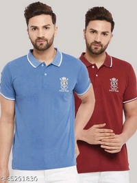 The Million Club Men's Pack of 2 Blue Half Sleeves Solid Polo NeckT-shirtName: The Million Club Men's Pack of 2 Blue Half Sleeves Solid Polo NeckT-shirtFabric: Cotton BlendSleeve Length: Short SleevesPattern: SolidNet Quantity (N): 2Sizes:M (Chest Size: 40 in, Length Size: 27 in) L (Chest Size: 42 in, Length Size: 27.5 in) XL (Chest Size: 44 in, Length Size: 28 in) XXL (Chest Size: