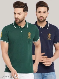 The Million Club Men's Pack of 2 Blue Half Sleeves Solid Polo NeckT-shirtName: The Million Club Men's Pack of 2 Blue Half Sleeves Solid Polo NeckT-shirtFabric: Cotton BlendSleeve Length: Short SleevesPattern: SolidNet Quantity (N): 2Sizes:M (Chest Size: 40 in, Length Size: 27 in) L (Chest Size: 42 in, Length Size: 27.5 in) XL (Chest Size: 44 in, Length Size: 28 in) XXL (Chest Size: