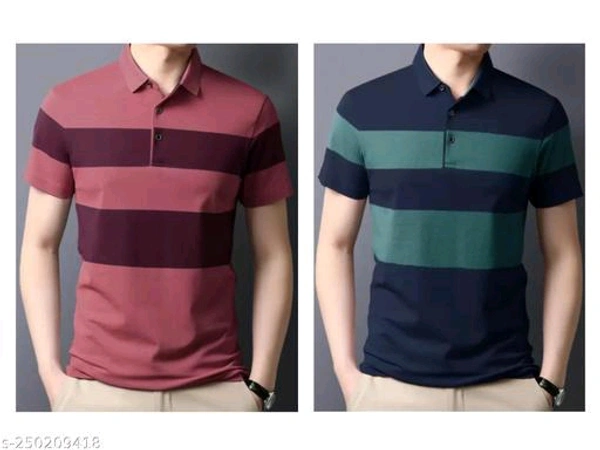 High Demand EMERALD APPAREL Trendy Casual Look Half Sleeve Striped Cotton Polo T-Shirt For Men's ( 2pc ) Combo SetName: EMERALD APPAREL Trendy Casual Look Half Sleeve Striped Cotton Polo T-Shirt For Men's ( 2pc ) Combo SetFabric: Cotton BlendSleeve Length: Short SleevesPattern: StripedNet Quantity (N): 2Sizes:S (Chest Size: 37 in, Length Size: 26.5 in) M (Chest Size: 39 in, Length 