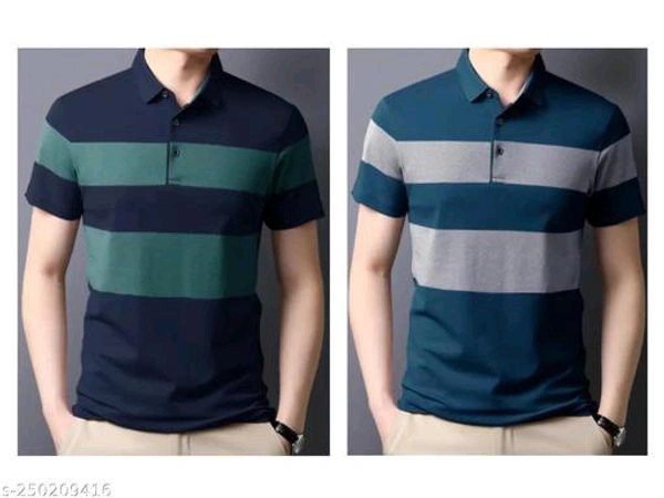 High Demand EMERALD APPAREL Trendy Casual Look Half Sleeve Striped Cotton Polo T-Shirt For Men's ( 2pc ) Combo SetName: EMERALD APPAREL Trendy Casual Look Half Sleeve Striped Cotton Polo T-Shirt For Men's ( 2pc ) Combo SetFabric: Cotton BlendSleeve Length: Short SleevesPattern: StripedNet Quantity (N): 2Sizes:S (Chest Size: 37 in, Length Size: 26.5 in) M (Chest Size: 39 in, Length 