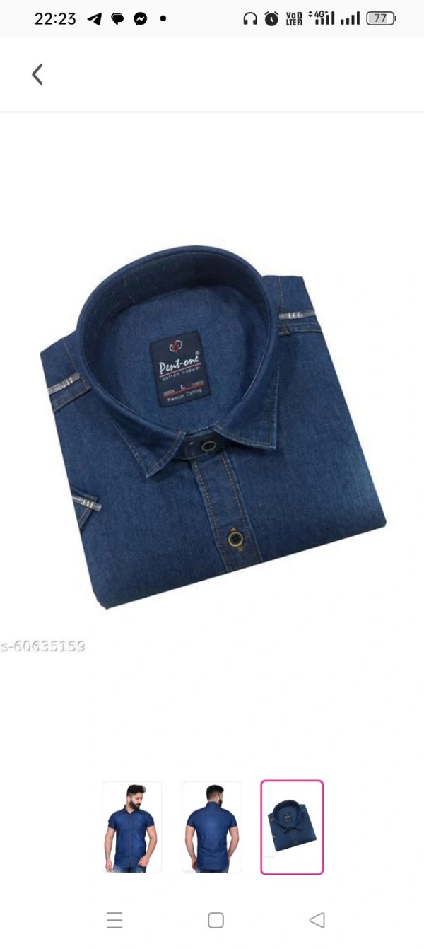 Men Casual ShirtName: Men Casual ShirtFabric: DenimSleeve Length: Short SleevesPattern: SolidNet Quantity (N):1  MMen Casual ShirtName: Men Casual ShirtFabric: DenimSleeve Length: Short SleevesPattern: SolidNet Quantity (N): 1Sizes:S, M (Chest Size: 40 in, Length Size: 29 in) L (Chest Size: 42 in, Length Size: 30 in) XL (Chest Size: 44 in, Length Size: 31 in) XXL (Chest Size: 48 in