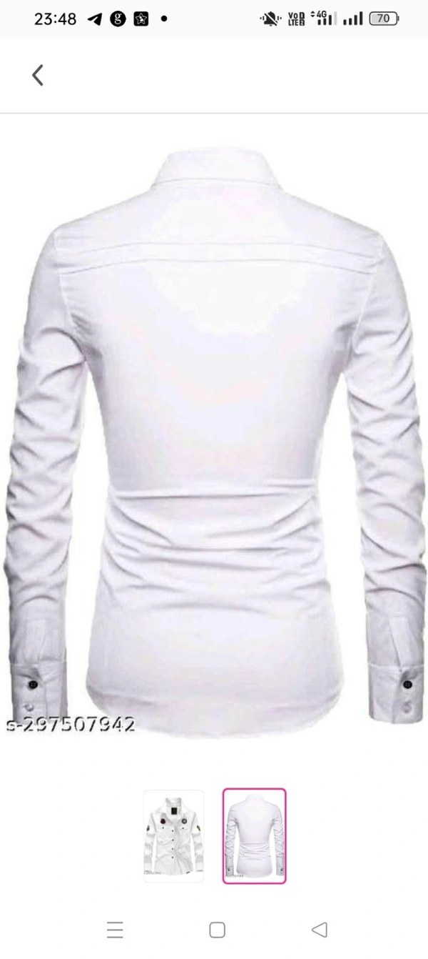 WHITE CARGO SHIRTName: WHITE CARGO SHIRTFabric: CottonSleeve Length: Long SleevesPattern: SolidNet Quantity (N): 1Sizes:S (Chest Size: 38 in, Length Size: 27.5 in) M (Chest Size: 40 in, Length Size: 28 in) L (Chest Size: 42 in, Length Size: 29 in) XL (Chest Size: 44 in, Length Size: 30 in) XXL (Chest Size: 46 in, Length Size: 30.5 in) - Care Instructions: Hand Wash Only- Fit Type: 