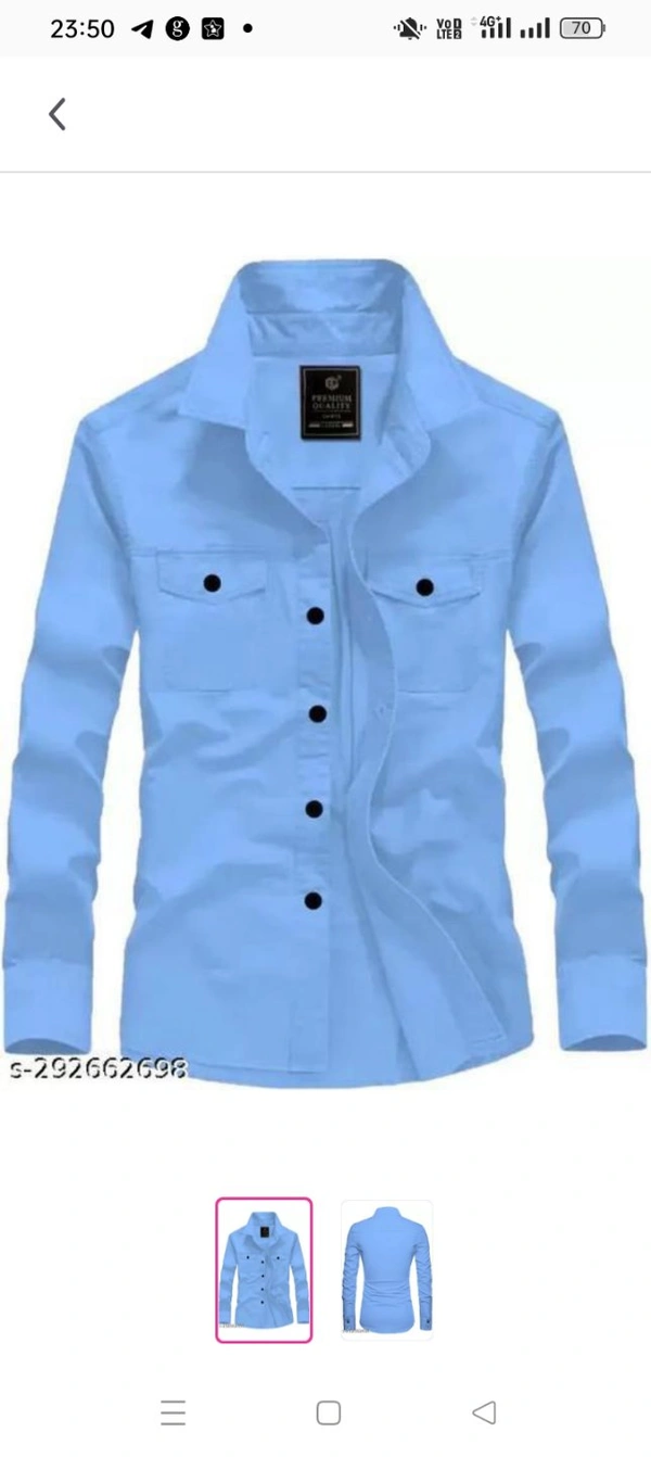 Men Regular Fit Solid Casual ShirtName: Men Regular Fit Solid Casual ShirtFabric: Cotton BlendSleeve Length: Long SleevesPattern: SolidNet Quantity (N): 1Sizes:M (Chest Size: 40 in, Length Size: 28.5 in) L (Chest Size: 42 in, Length Size: 29 in) XL (Chest Size: 44 in, Length Size: 30 in) This Formal shirt that is a must-have in your closet. Classily designed with a button down coll