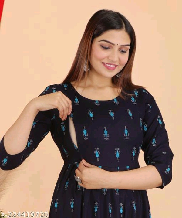 Women's Maternity Both Side Zip Printed Feeding WearName: Women's Maternity Both Side Zip Printed Feeding WearFabric: RayonSleeve Length: Three-Quarter SleevesStitch Type: Semi-StitchedFit/ Shape: AnarkaliPattern: PrintedCombo of: SingleWomen's Maternity Both Side Zip Printed Feeding WearSizes: M (Bust Size: 38 in, Top Length Size: 47 in, Waist Size: 36 in, Bottom Length Size: 47 i
