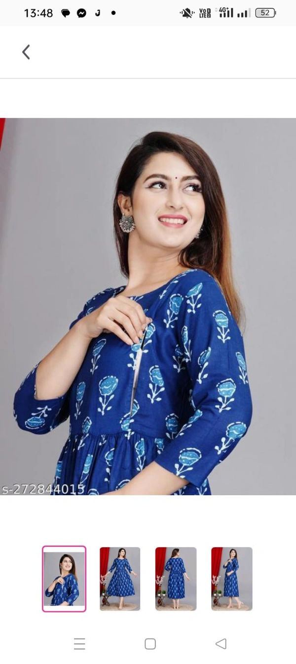 Women Reyon Printed Anarkali feeding Gown Fabric: RayonSleeve Length: Three-Quarter SleevesPattern: PrintedNet Quantity (N): 1Women Rayon Printed Anarakali feeding GownSizes: M (Bust Size: 38 in, Length Size: 40 in) L (Bust Size: 40 in, Length Size: 40 in) XL (Bust Size: 42 in, Length Size: 40 in) XXL (Bust Size: 44 in, Size: 40 