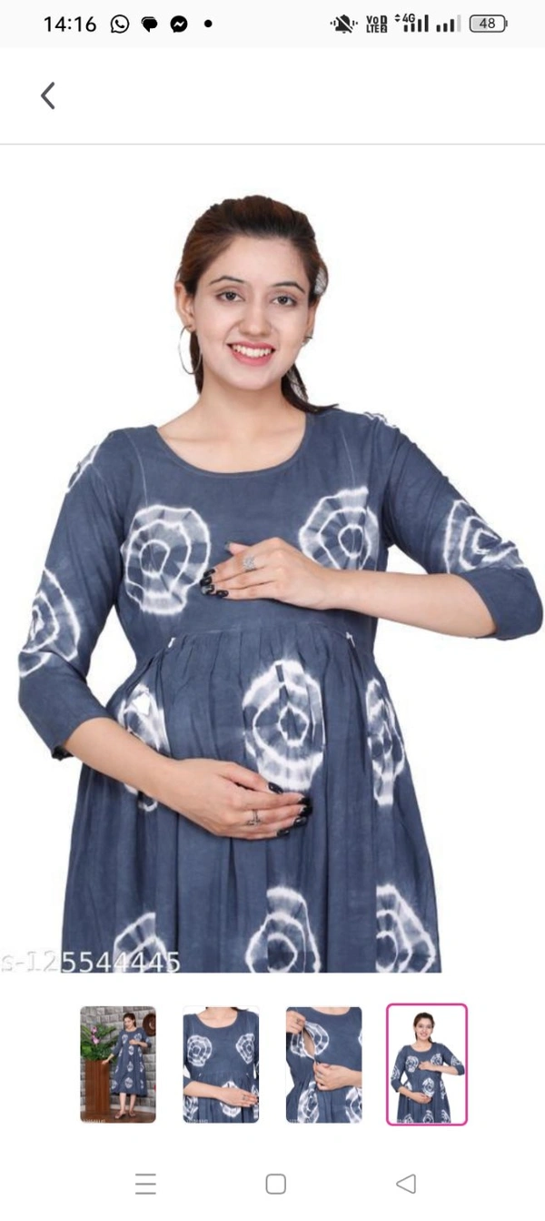  kurtisFabric: RayonBottomwear Fabric: AcrylicBottom Type: ChuridarSleeve Length: Long SleevesStitch Type: StitchedFit/ Shape: MaternityPattern: Dyed/ WashedCombo of: SingleFeed Anytime, Anywhere With These Stylish And Comfortable Maternity Wear From Maternity queen  Available On Meesho. As We All Know Pregnancy Is A Big Change In Every Woman’S Life. Women Face Many Dresse