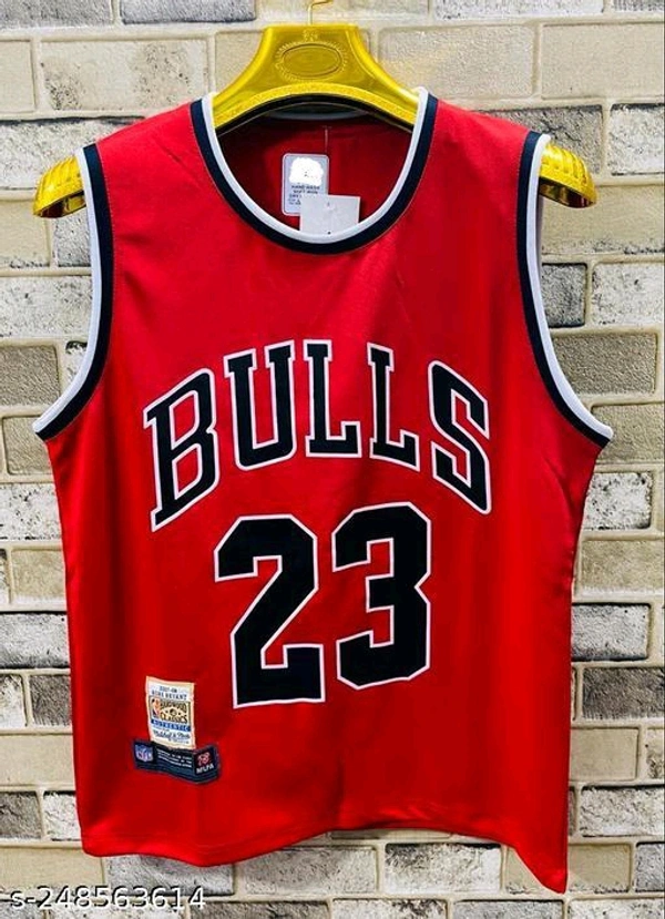 High Demand Bulls 23 Rib Imported Fabric Drifit Sandow Tshirts Fabric: PolyesterSleeve Length: SleevelessPattern: PrintedNet Quantity (N): 1Sizes:M, L, XL, XXLCountry of Origin: India