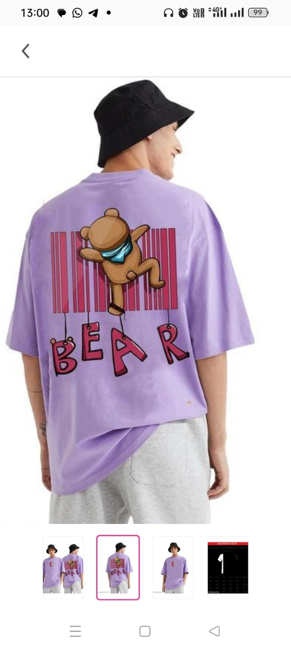 Lavender Classy Loose Fit Oversize Cotton T-Shirt  For MenFabric: CottonSleeve Length: Three-Quarter Sleeves Pattern: Printed Net  (N): 1 Sizes: M  L  XL  XXl