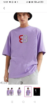 Lavender Classy Loose Fit Oversize Cotton T-Shirt  For MenFabric: CottonSleeve Length: Three-Quarter Sleeves Pattern: Printed Net  (N): 1 Sizes: M  L  XL  XXl
