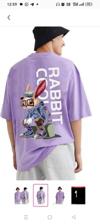 Lavender Classy Loose Fit Oversize Cotton T-Shirt  For MenFabric: CottonSleeve Length: Three-Quarter Sleeves Pattern: Printed Net  (N): 1 Sizes: M  L  XL  XXl