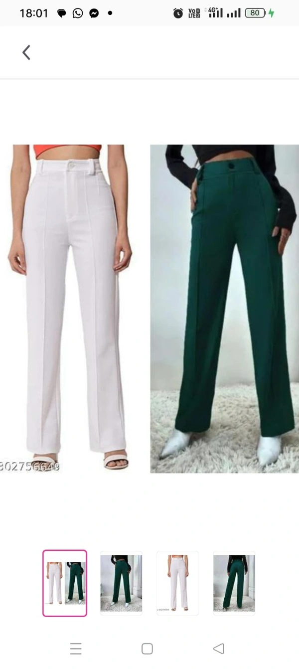 White&Green Trouser Pant Combo Name: White&Green Trouser Pant Combo Fabric: Cotton BlendPattern: SolidNet Quantity (N): 2- Size: 26 28 30 32 34 simplicity straight leg pants for women.Tre