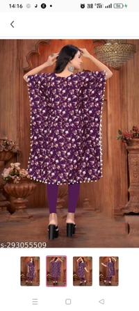 Stylish Crepe Printed women Kaftan TopName: Stylish Crepe Printed women Kaftan TopFabric: CrepeSleeve Length: Short SleevesPattern: PrintedCombo of: SingleSizes: S  M  L  XL  XXL  XXXL (Bust Size: 