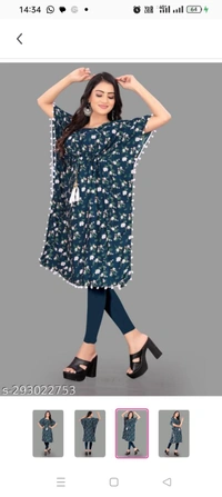 Stylish Crepe Printed women Kaftan TopName: Stylish Crepe Printed women Kaftan TopFabric: CrepeSleeve Length: Three-Quarter SleevesPattern: PrintedCombo of: SingleSizes: -S  M L  XL  XXL  XXXL (Bus