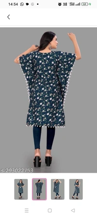 Stylish Crepe Printed women Kaftan TopName: Stylish Crepe Printed women Kaftan TopFabric: CrepeSleeve Length: Three-Quarter SleevesPattern: PrintedCombo of: SingleSizes: -S  M L  XL  XXL  XXXL (Bus