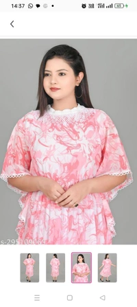 Aagyeyi Refined KurtisName: Aagyeyi Refined KurtisFabric: GeorgetteSleeve Length: Three-Quarter SleevesPattern Printed: Size: -L X XXL Country of Origin: India