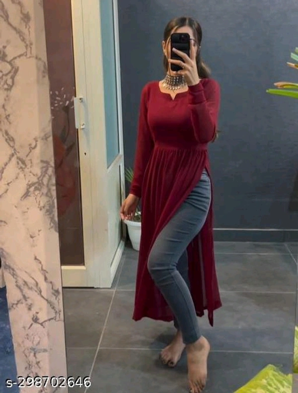 womens stylish kurtiName: womens stylish kurtiFabric: GeorgetteSleeve Length: Long SleevesPattern: SolidCombo of: Single,  Sizes:  S  M  L  XL XXL Country of Origin: India
