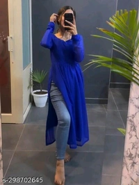 womens stylish kurtiName: womens stylish kurtiFabric: GeorgetteSleeve Length: Long SleevesPattern: SolidCombo of: Single,  Sizes:  S  M  L  XL XXL Country of Origin: India