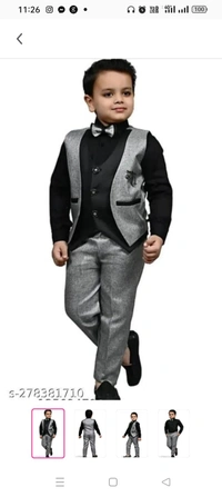 High Demand PG Kids Boys Stylish 3 Piece Suite SetTop Fabric: Cotton BlendBottom Fabric: Cotton BlendSleeve Length: Long SleevesTop Pattern: SolidBottom Pattern: SolidNet Quantity (N): SingleAdd-Ons: Bow TieSizes:2-3 Years (Bottom Length Size: 21 in) 3-4 Years (Bottom Length Size: 23.5 in) 4-5 Years (Bottom Length Size: 26 in) 5-6 Years (Bottom Length 