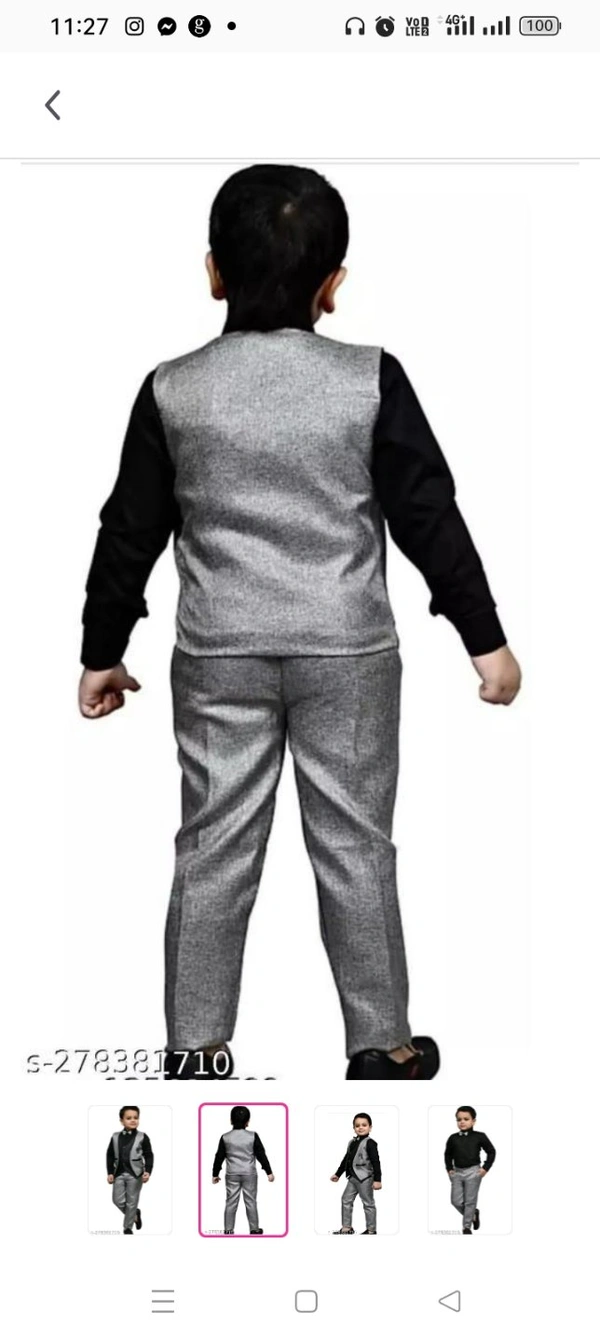 High Demand PG Kids Boys Stylish 3 Piece Suite SetTop Fabric: Cotton BlendBottom Fabric: Cotton BlendSleeve Length: Long SleevesTop Pattern: SolidBottom Pattern: SolidNet Quantity (N): SingleAdd-Ons: Bow TieSizes:2-3 Years (Bottom Length Size: 21 in) 3-4 Years (Bottom Length Size: 23.5 in) 4-5 Years (Bottom Length Size: 26 in) 5-6 Years (Bottom Length 