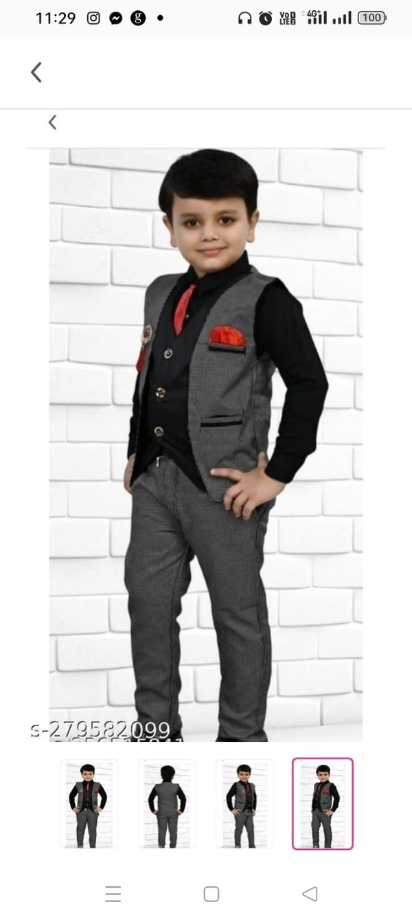 High Demand Kids Boys Trending Stylish 3 Piece SuiteTop Fabric: Cotton BlendBottom Fabric: Cotton BlendSleeve Length: Long SleevesTop Pattern: Self DesignBottom Pattern: Self DesignNet Quantity (N): SingleSizes:2-3 Years (Bottom Length Size: 21 in) 3-4 Years (Bottom Length Size: 23.5 in) 4-5 Years (Bottom Length Size: 26 in) 5-6 Years (Bottom Length 