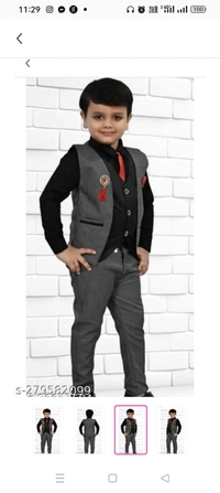 High Demand Kids Boys Trending Stylish 3 Piece SuiteTop Fabric: Cotton BlendBottom Fabric: Cotton BlendSleeve Length: Long SleevesTop Pattern: Self DesignBottom Pattern: Self DesignNet Quantity (N): SingleSizes:2-3 Years (Bottom Length Size: 21 in) 3-4 Years (Bottom Length Size: 23.5 in) 4-5 Years (Bottom Length Size: 26 in) 5-6 Years (Bottom Length 