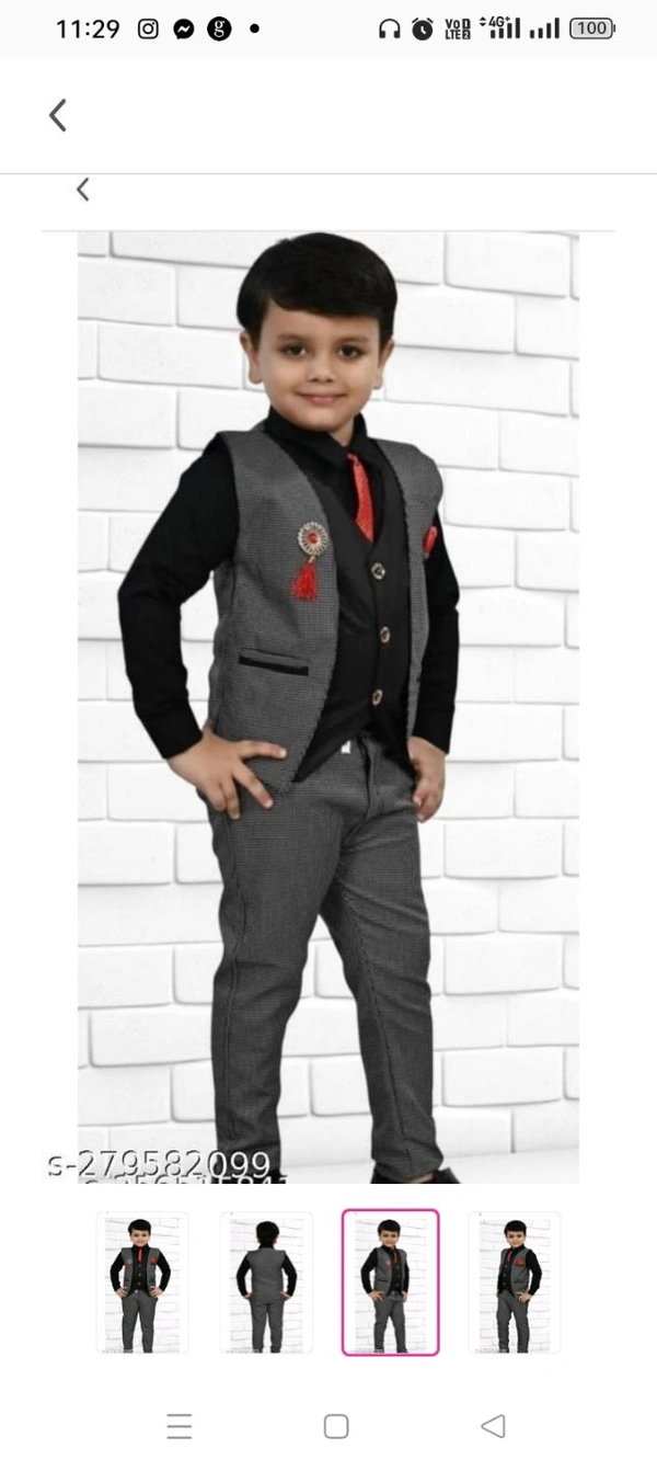 High Demand Kids Boys Trending Stylish 3 Piece SuiteTop Fabric: Cotton BlendBottom Fabric: Cotton BlendSleeve Length: Long SleevesTop Pattern: Self DesignBottom Pattern: Self DesignNet Quantity (N): SingleSizes:2-3 Years (Bottom Length Size: 21 in) 3-4 Years (Bottom Length Size: 23.5 in) 4-5 Years (Bottom Length Size: 26 in) 5-6 Years (Bottom Length 