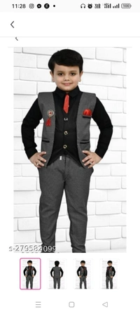 High Demand Kids Boys Trending Stylish 3 Piece SuiteTop Fabric: Cotton BlendBottom Fabric: Cotton BlendSleeve Length: Long SleevesTop Pattern: Self DesignBottom Pattern: Self DesignNet Quantity (N): SingleSizes:2-3 Years (Bottom Length Size: 21 in) 3-4 Years (Bottom Length Size: 23.5 in) 4-5 Years (Bottom Length Size: 26 in) 5-6 Years (Bottom Length 