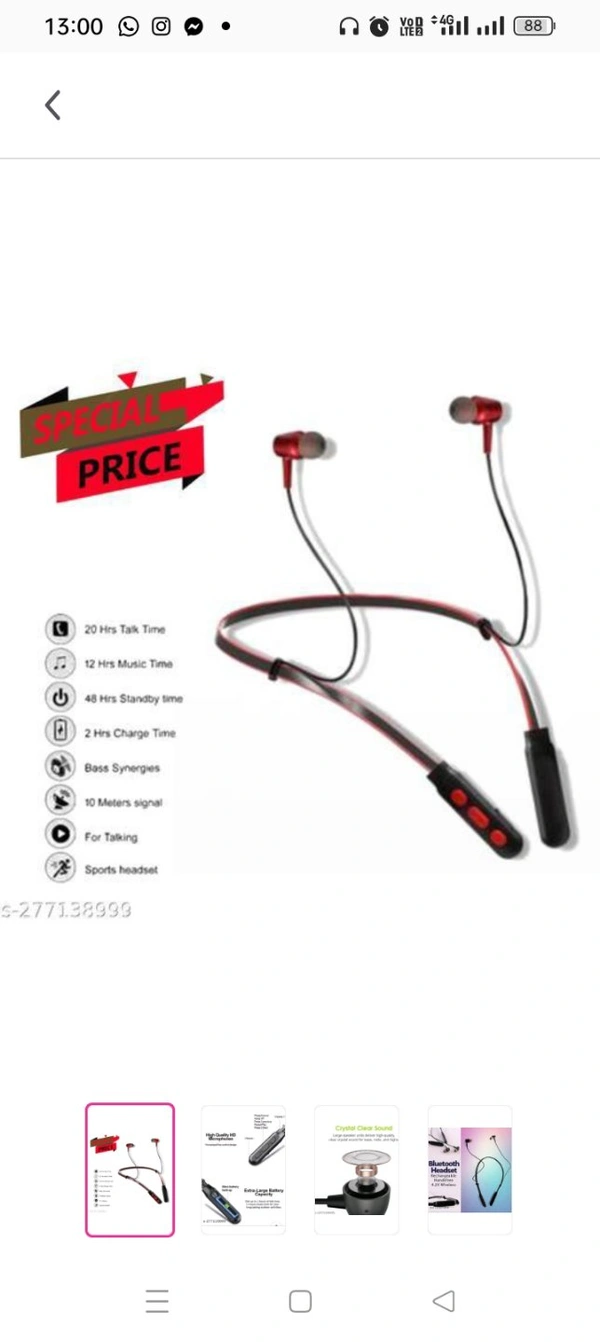 B11 Wireless Neckband Bluetooth Earphone Headset Earbud Portable Headphone Handsfree Sports Running Sweatproof Compatible for All Smartphones (Multicolour)Name: B11 Wireless Neckband Bluetooth Earphone Headset Earbud Portable Headphone Handsfree Sports Running Sweatproof Compatible for All Smartphones (Multicolour)Battery Charge Time: 1 HourBluetooth Range: 40mBluetooth Version: 5.