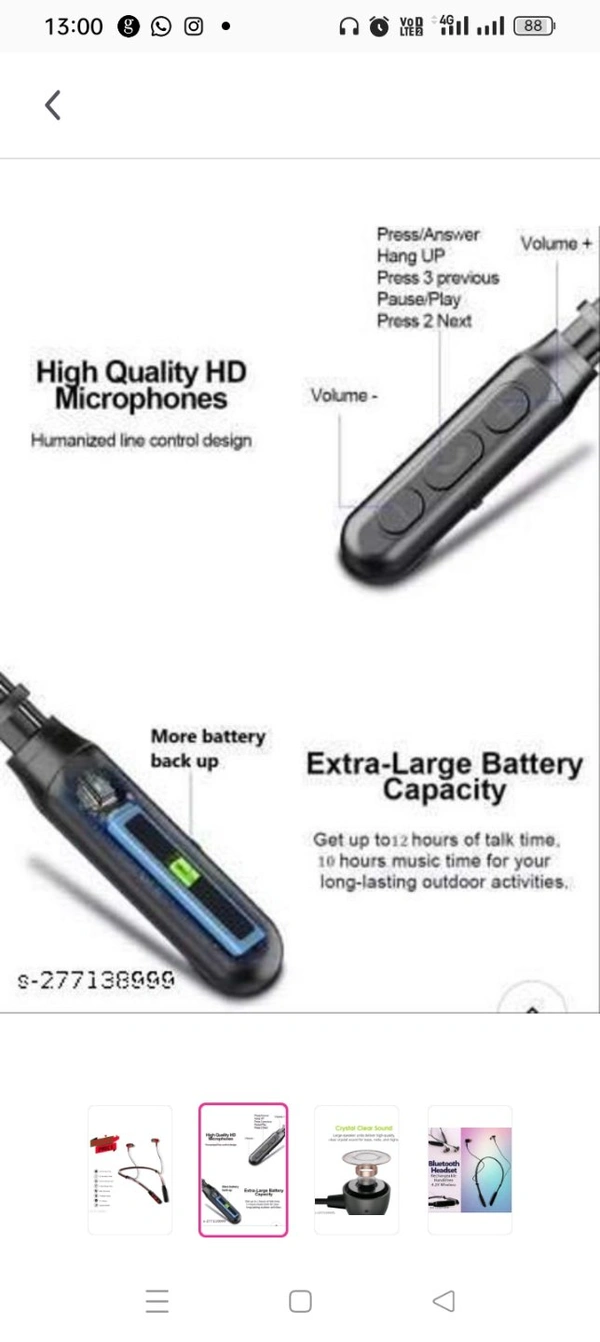 B11 Wireless Neckband Bluetooth Earphone Headset Earbud Portable Headphone Handsfree Sports Running Sweatproof Compatible for All Smartphones (Multicolour)Name: B11 Wireless Neckband Bluetooth Earphone Headset Earbud Portable Headphone Handsfree Sports Running Sweatproof Compatible for All Smartphones (Multicolour)Battery Charge Time: 1 HourBluetooth Range: 40mBluetooth Version: 5.