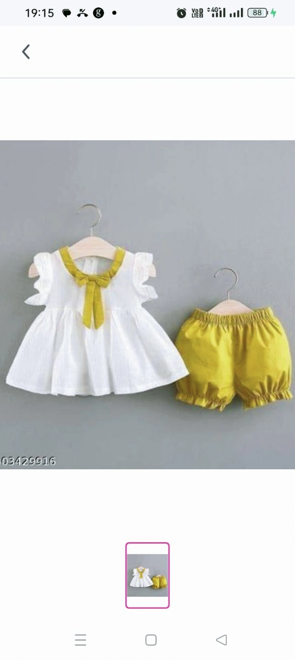 KIDS BABY GIRL YELLOW CLOTHING SET.Top Fabric: Cotton BlendBottom Fabric: Cotton BlendSleeve Length: Short SleevesTop Pattern: SolidBottom Pattern: SolidNet Quantity (N): SingleAdd-Ons: No Add OnsSizes:0-6 Months, 3-6 Months, 6-9 Months, 6-12 Months, 9-12 Months, 12-18 Months, 18-24 Months, 0-1 Years, 1-2 Years, 2-3 Years, 3-4 Years, 4-5 Years