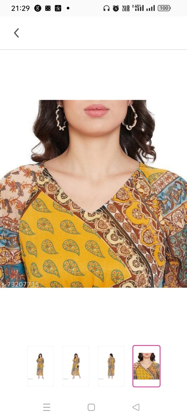 Rain Tree Womens Georgette Printed With Cotton Lining Yellow and Blue DressFabric: GeorgetteSleeve Length: Short SleevesPattern: PrintedSizes: S  M  L  XL XXL Original : India 