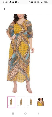 Rain Tree Womens Georgette Printed With Cotton Lining Yellow and Blue DressFabric: GeorgetteSleeve Length: Short SleevesPattern: PrintedSizes: S  M  L  XL XXL Original : India 