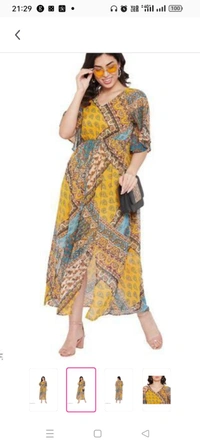 Rain Tree Womens Georgette Printed With Cotton Lining Yellow and Blue DressFabric: GeorgetteSleeve Length: Short SleevesPattern: PrintedSizes: S  M  L  XL XXL Original : India 